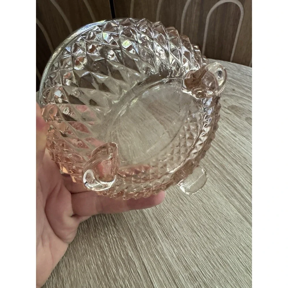 Vintage Pink Indiana Diamond Point Glass Bowl Scalloped Three Footed
